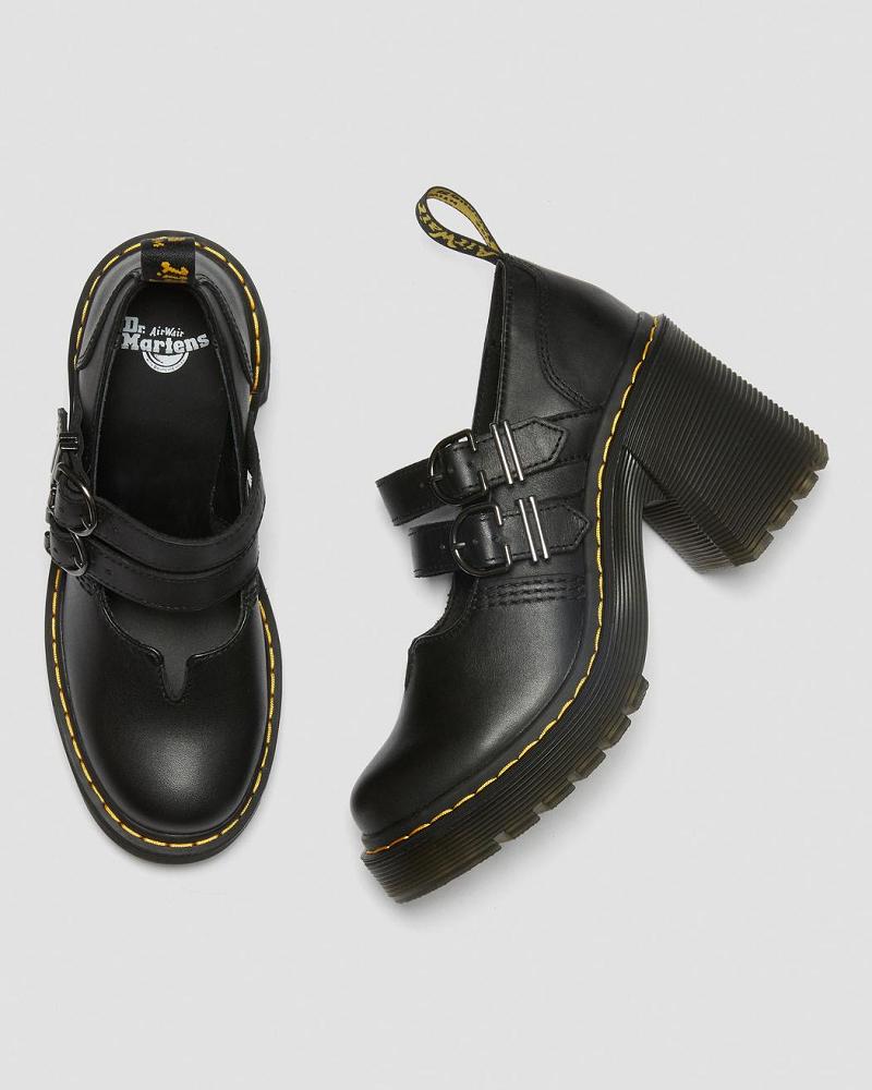 Dr Martens Eviee Sendal Leren Hak Vrijetijdsschoenen Dames Zwart | NL 668XYU